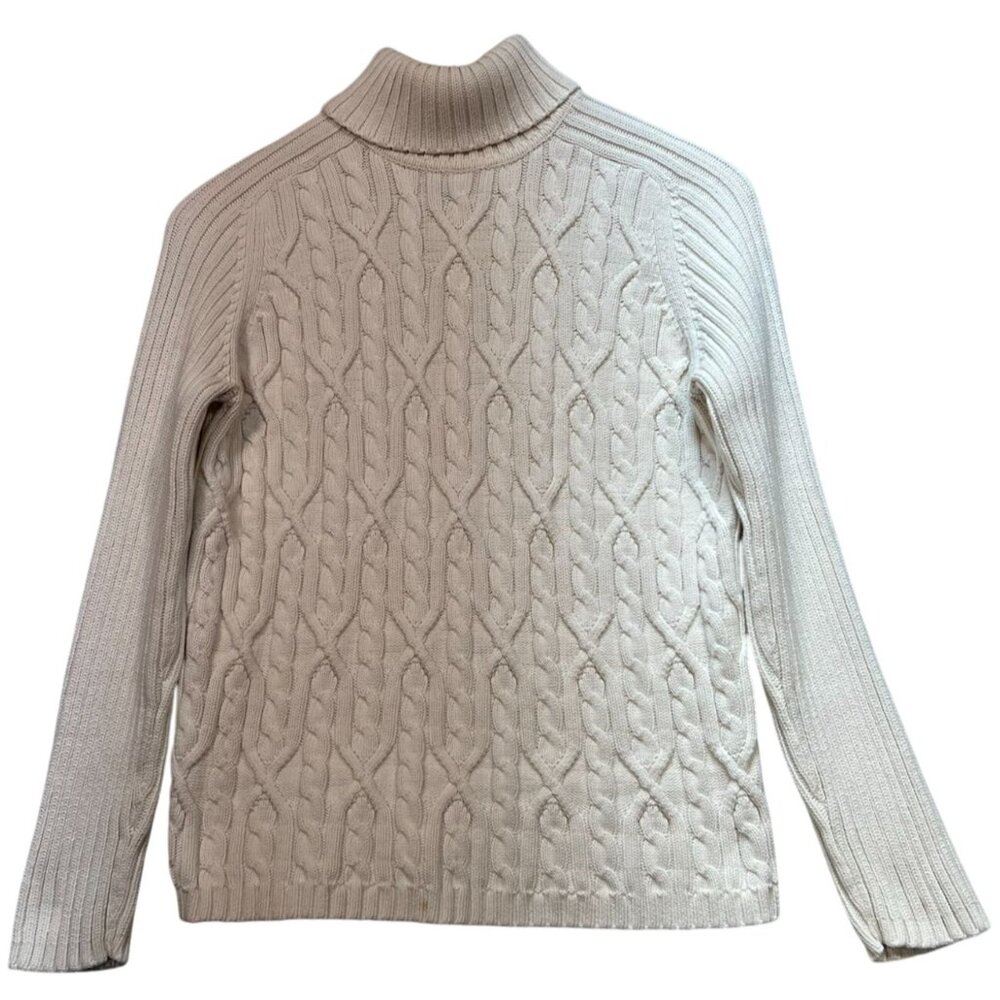 Karen Scott Womens Fisherman Turtleneck Sweater Cable Knit  Sz M Beige
